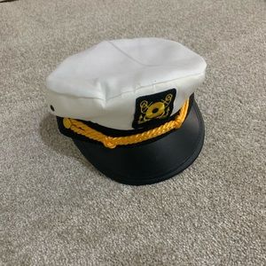 White and Black Captain's Hat with Gold Braid
